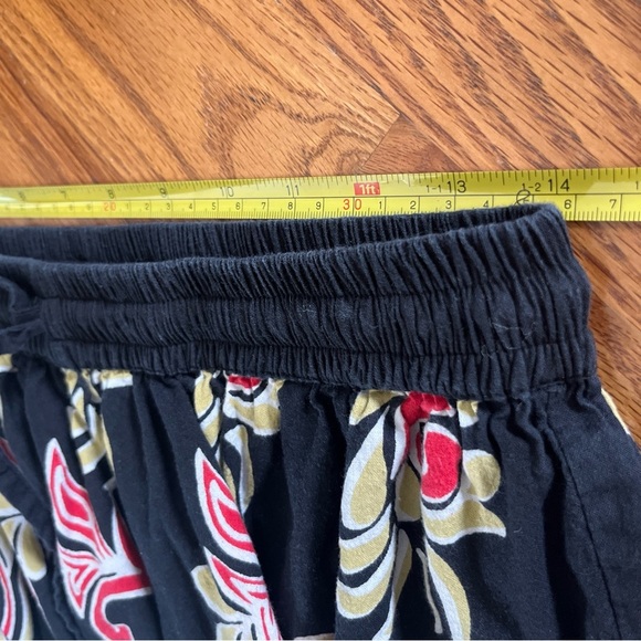 Womens J Gee Black Red Yellow Floral Batik Midi Flare Skirt ELASTIC WAIST Size L - Picture 10 of 11